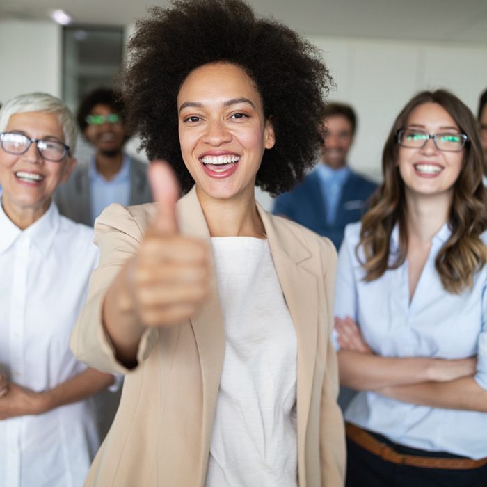 Successful group of business people at work in modern office